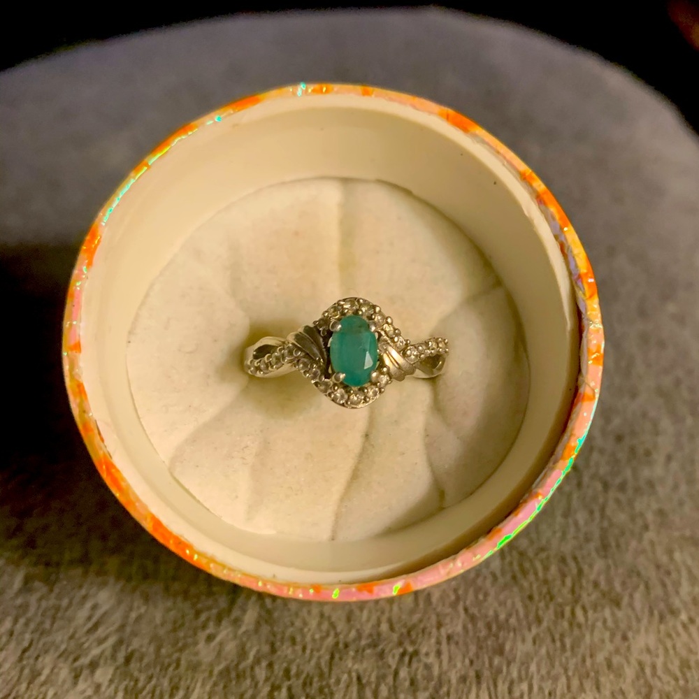Genuine Secota emerald & zircon sterling ring